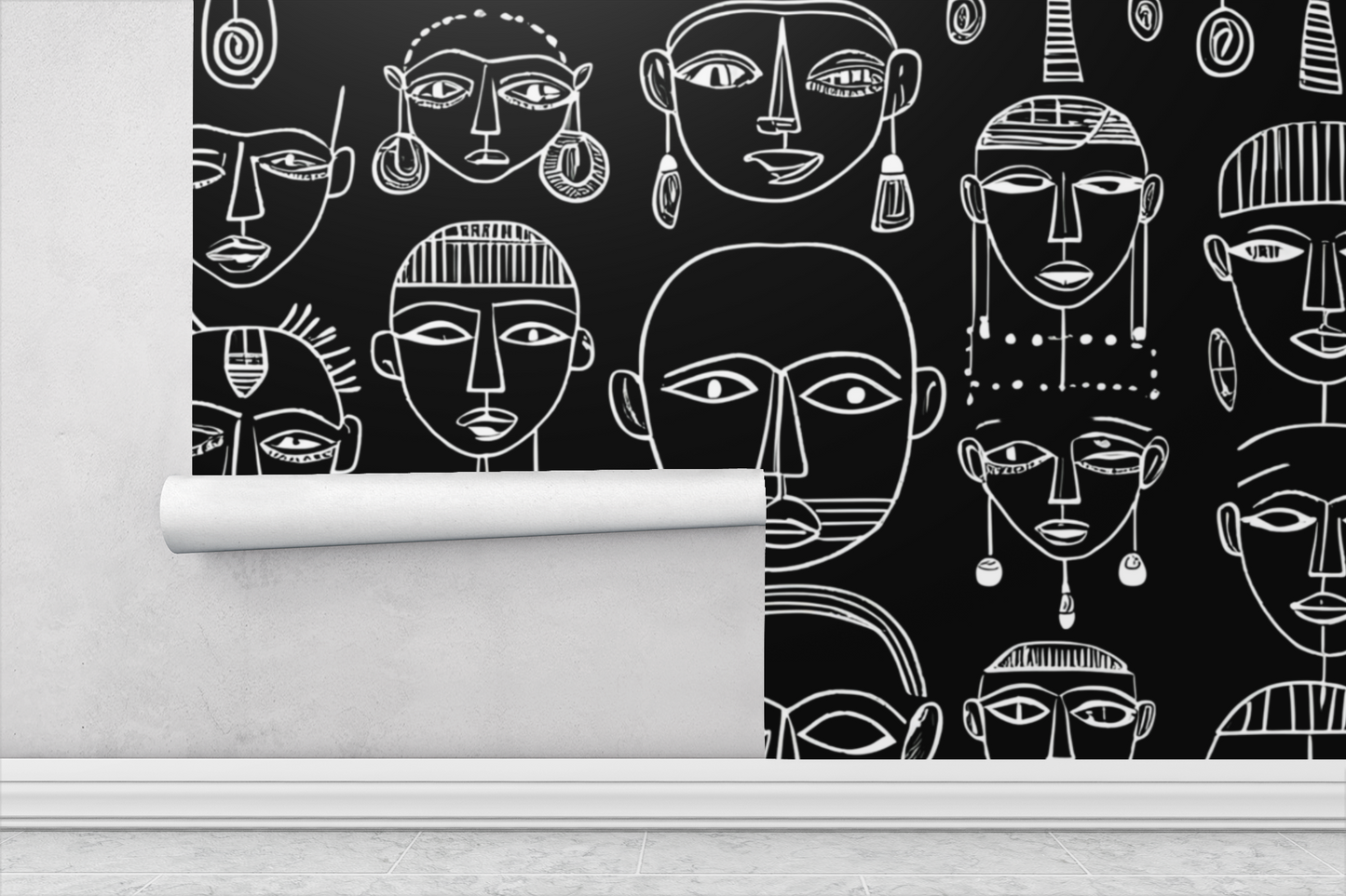 Abstract African Faces Fabric Peel & Stick Wallpaper Mural