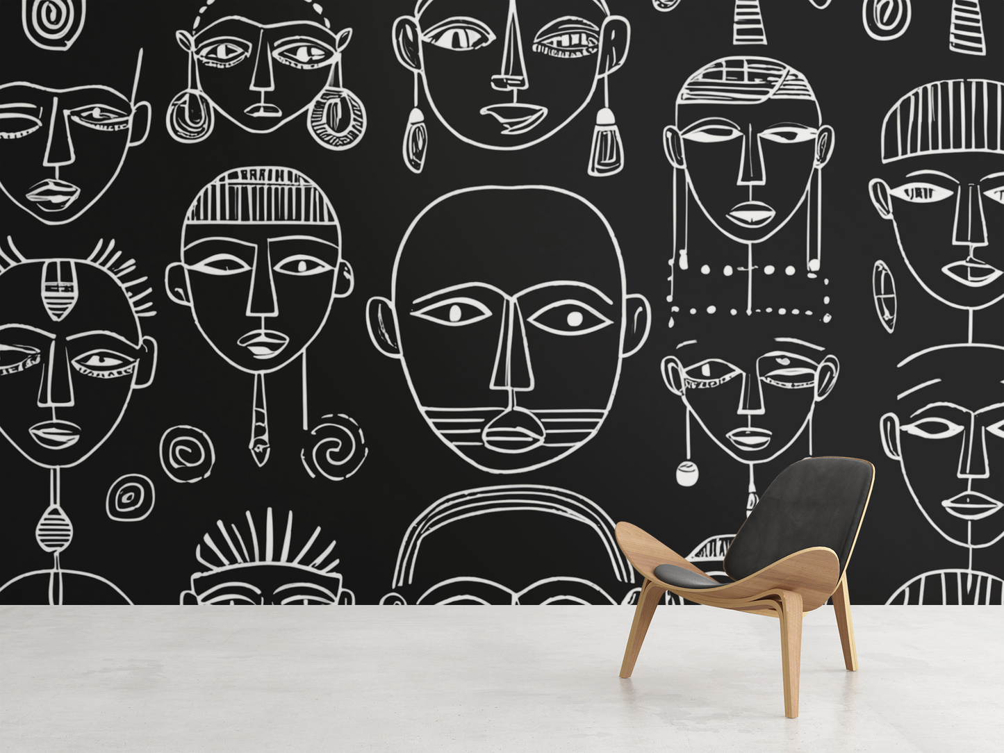 Abstract African Faces Fabric Peel & Stick Wallpaper Mural
