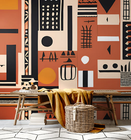 Monotone Afrocentric Peel & Stick Fabric Wallpaper Mural
