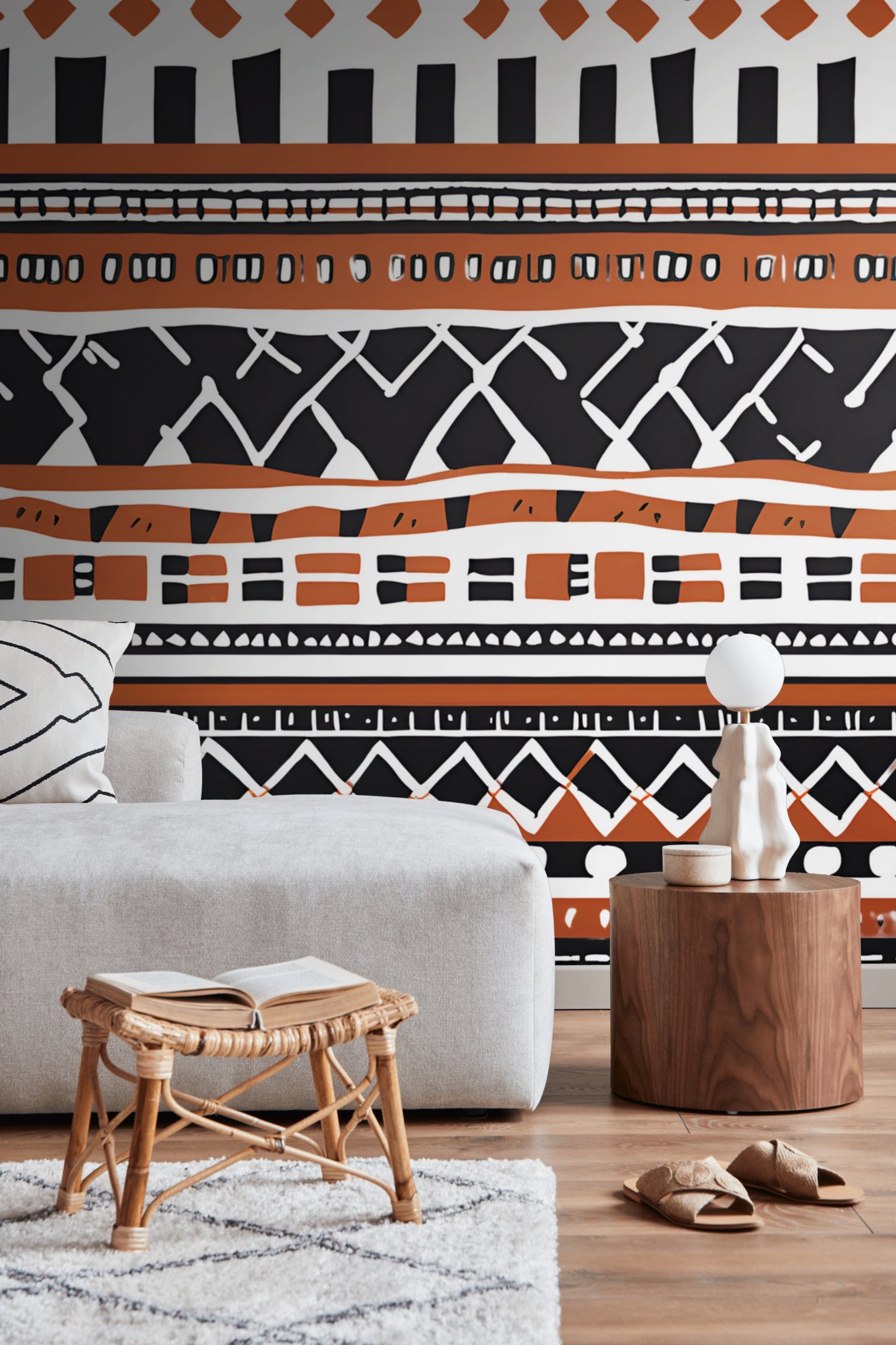 Monotone Abstract African Peel & Stick Wallpaper Mural