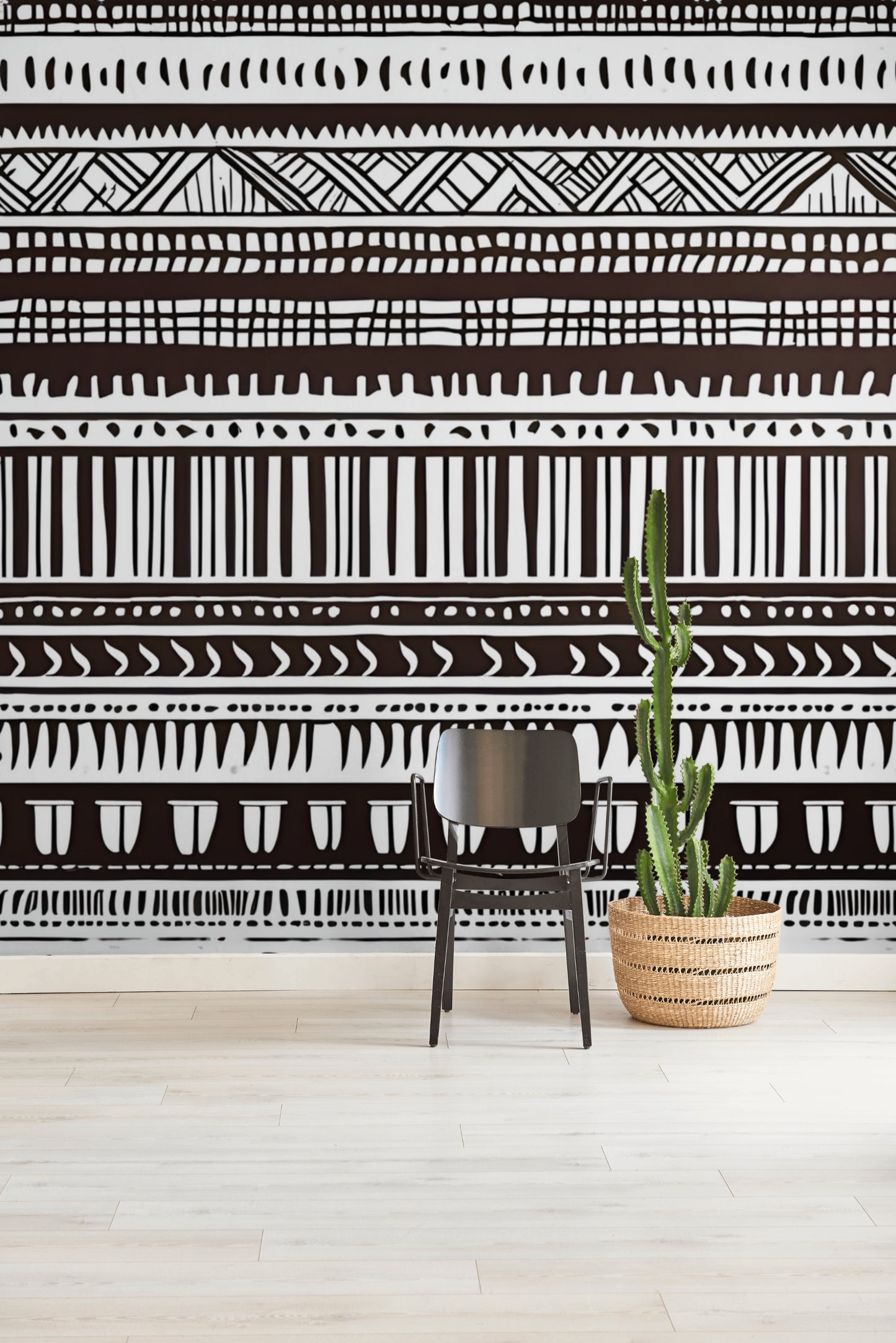 Black & White Afrocentric Mudcloth Peel & Stick Fabric Wallpaper Mural