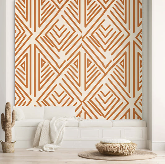 Terracotta Tribal Rhythm Peel & Stick Fabric Wallpaper Mural