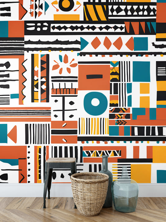 Afro-Boho Eclectic Peel & Stick Fabric Wallpaper Mural